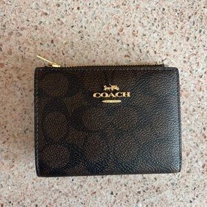 Coach Signature Brown Wallet with Gold Accents